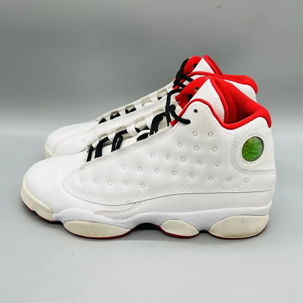 Jordan Shoes Boys 7 White Red Leather Air Jordan 13 Retro Basketball Sneakers